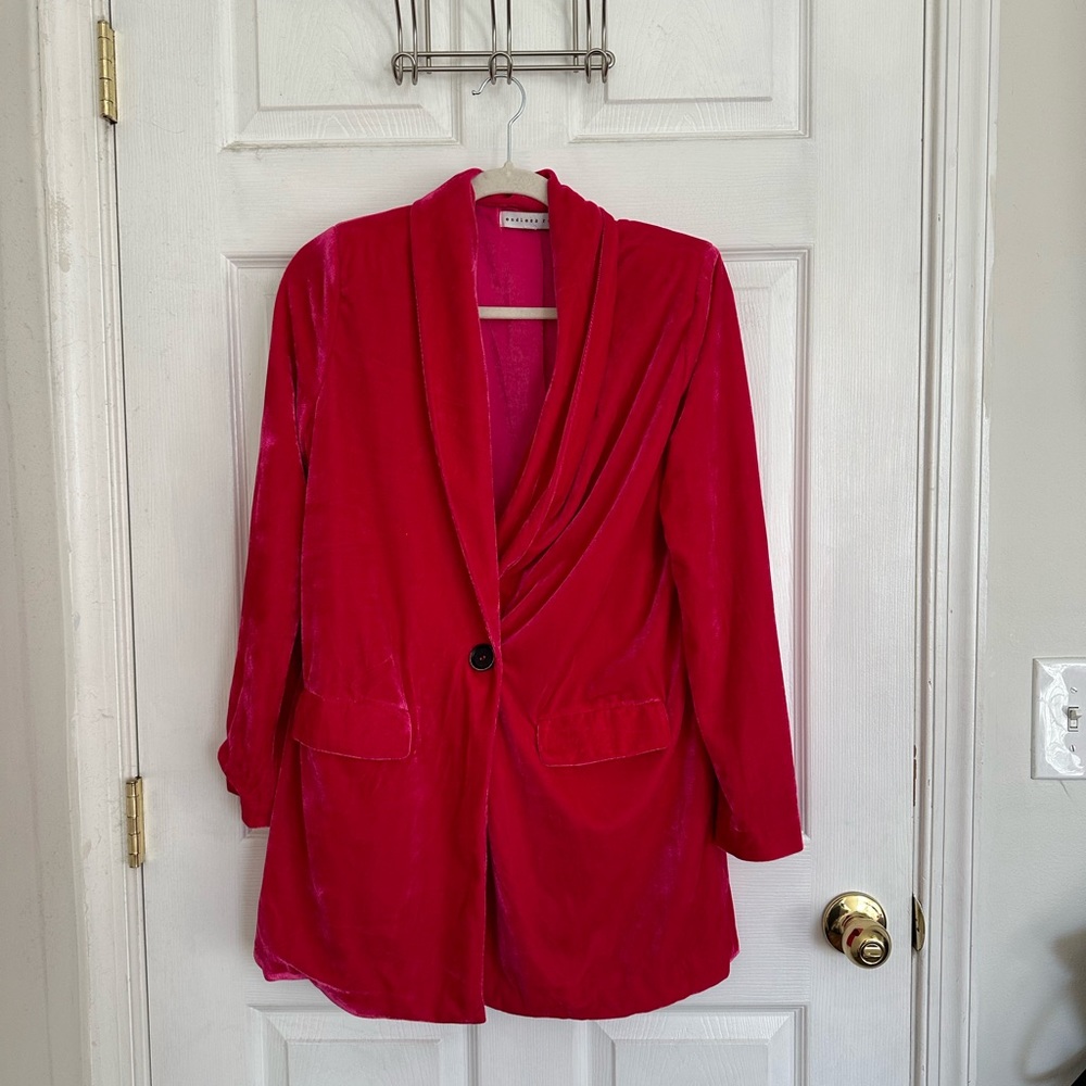 Pocketed Fuchsia Velvet Blazer